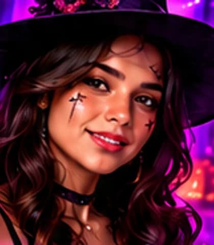 Una mujer, con su disfraz de Halloween generado con IA